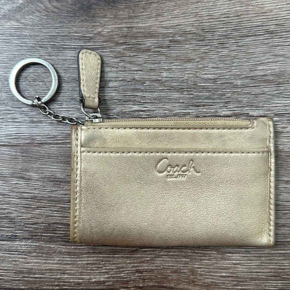 Coach Metallic Gold Mini Coin/ID Wallet with Key Ring - Picture 1 of 6